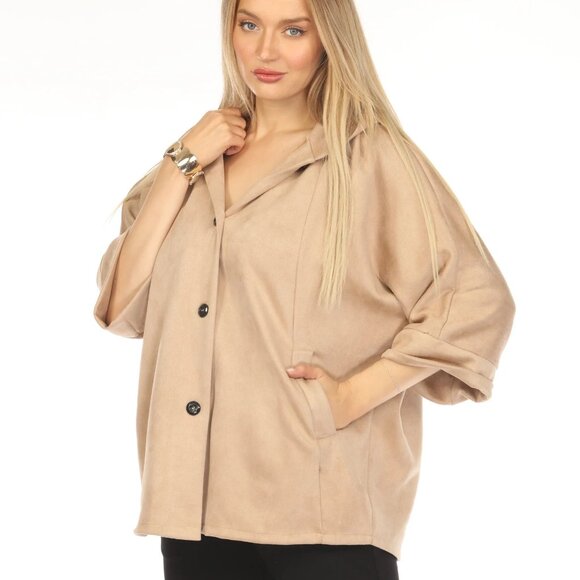 Camel Suede Pockets Designer Light Jacket - Picture 3 of 6